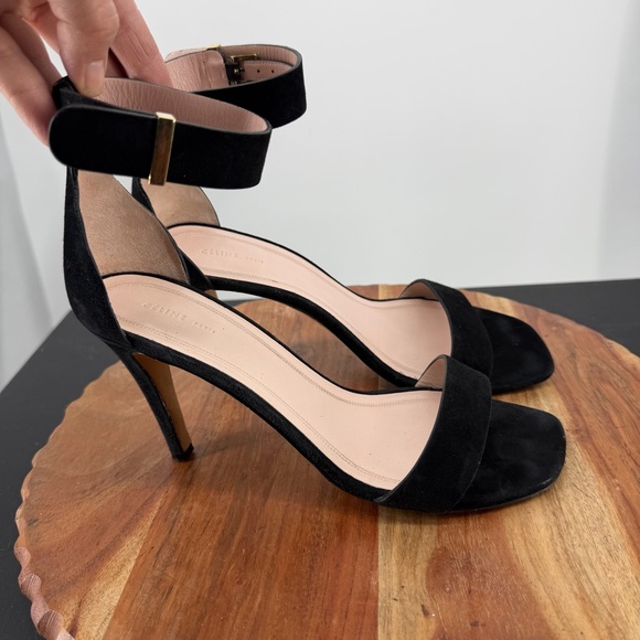 Celine Shoes - Celine Paris Black Suede Leather Sandal Ankle‎ Strap Heels - EU 38.5